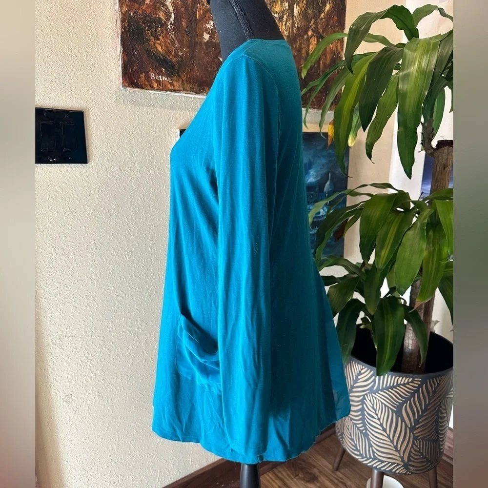 EUC LOGO By Lori Goldstein Teal Longline Chiffon Pocket Tunic Top SZ M
